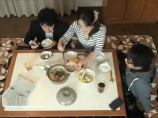 Japanese stepmom fucks Step son under table