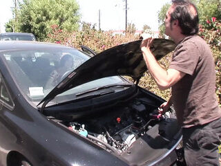 She goes to the car shop to fix her car but stays for the orgy