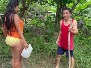 Busty stepmother fucks the estate's elderly gardener