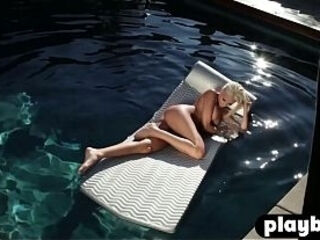 Stunning big tits blonde enjoys posing in hot lingerie for the Playboy