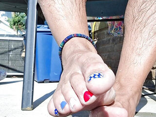 Showing off my patriotic pedicure