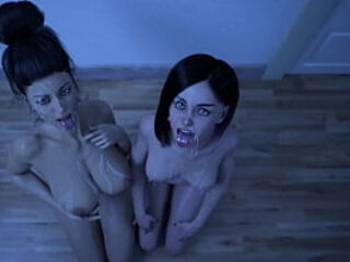 A hot milf and a teen have a threesome with a huge dick (Full game in bio)