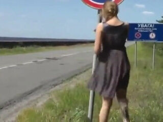 Russian MILF Flashes on the Road