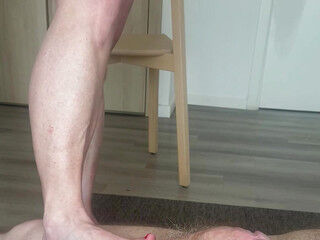 Standing footjob, no oil
