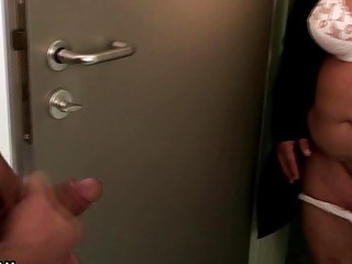 BBW mature slut gets fucked in a public restroom
