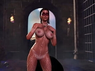 Busty tanned Lara Croft doing a nude ritual dance to please god of lust
