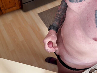 Hot tattooed dad Standing orgasm