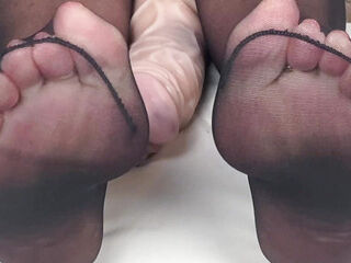 Mrs Mature Feet showing all her feet lovers her soles and toes in sheer Black Hold Ups. Part 1
