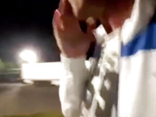 2 truckers fuck hard in rest stop toilets - one has a massive cock