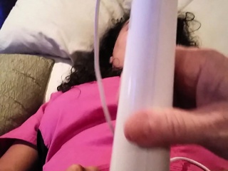 Mature girlfriend is vibrating her clit and has help from h